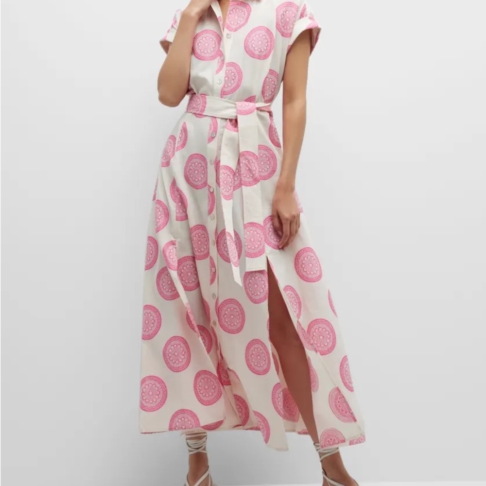 Finley Chantel pink Medallion print tie belt midi shirt dress. NWT
